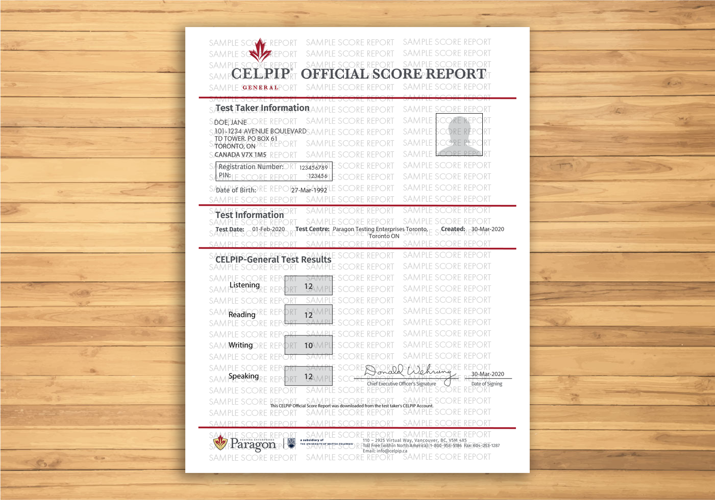 Download your Official Online Score Report! - CELPIP